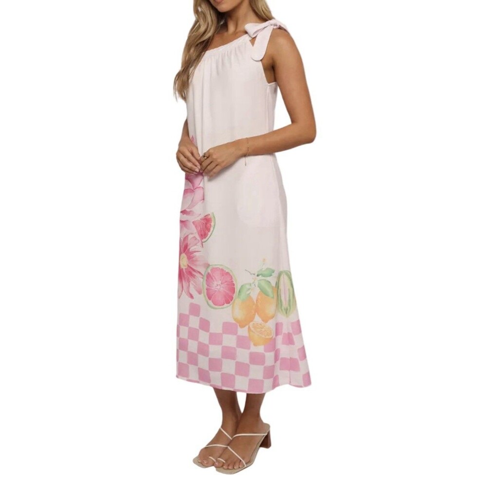 Petal and Pup Reagan One-Shoulder Linen Blend Lined Midi Dress Size Medium NWOT - Picture 2 of 8